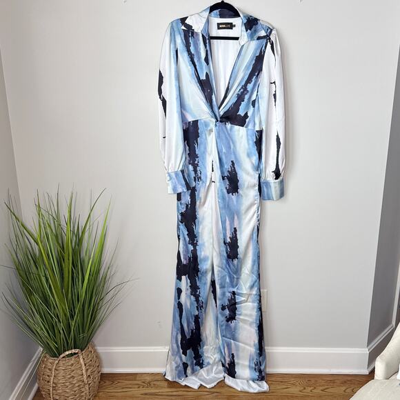 NOVALUXE STUNNING Reign Maxi Satin Fairy Romantic Dress Front Slit Sz XL‎ Deep V - Picture 3 of 12